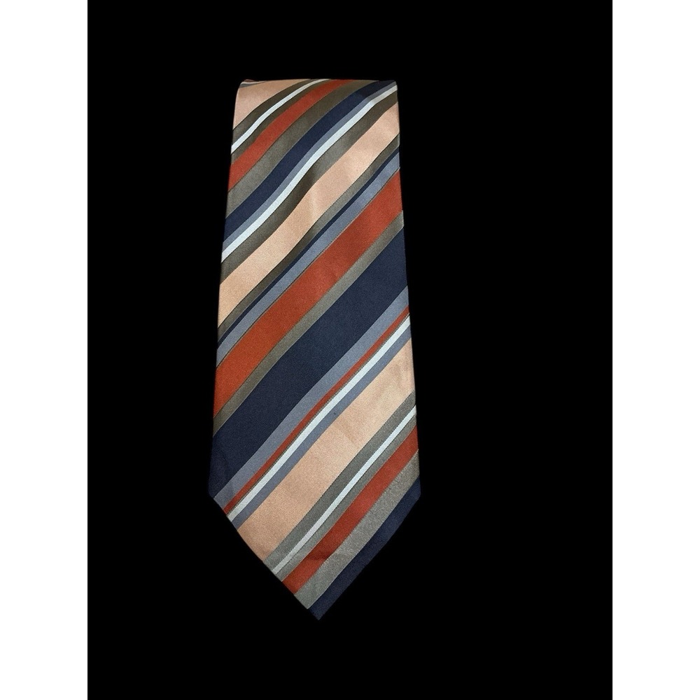 Geoffrey Beene 100% Silk Peach Gray Orange Color Palate Diagonal Stripe